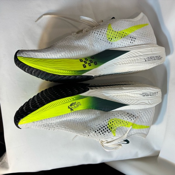 NIKE Sz 9.5 Vaporfly Zoom X White and Neon Yellow Breathable Running Shoes - Picture 5 of 16